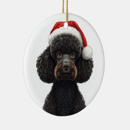 Festive Black Poodle Dog in Santa Hat Illustration Keramisch Ornament (Rechts)