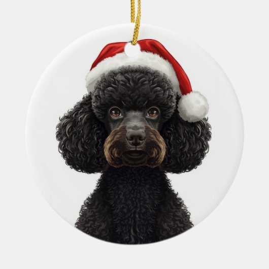 Festive Black Poodle Dog in Santa Hat Illustration Keramisch Ornament (Voorkant)