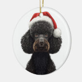 Festive Black Poodle Dog in Santa Hat Illustration Keramisch Ornament (Links)