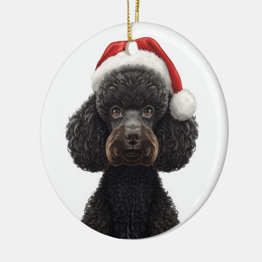Festive Black Poodle Dog in Santa Hat Illustration Keramisch Ornament (Links)
