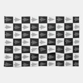 Festive Black White, gebarsten kerstbomen Theedoek (Horizontaal)