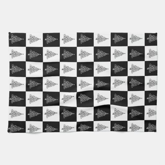 Festive Black White, gebarsten kerstbomen Theedoek (Horizontaal)