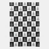 Festive Black White, gebarsten kerstbomen Theedoek (Verticaal)