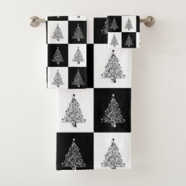 Festive Black White-kerstbomen Bad Handdoek