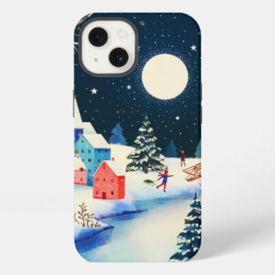 Festive Blau Winter Dorp Sneeuw iPhone 13 Hoesje
