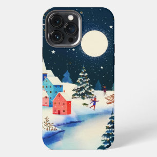 Festive Blau Winter Sneeuw Dorp iPhone 13 Pro Max Hoesje