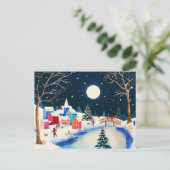 Festive Blauwe Winter Sneeuw Dorp  Feestdagenkaart (Staand voorkant)