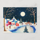Festive Blauwe Winter Sneeuw Dorp  Feestdagenkaart (Voorkant)