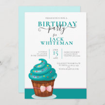 FESTIVE BLAUWGROEN CUPCAKE BIRTHDAY PARTY INVITATI