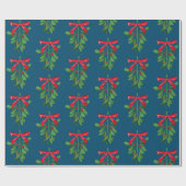 Festive Blauwgroen en Red Mistletoe Pattern kerst Cadeaupapier (Vlak)