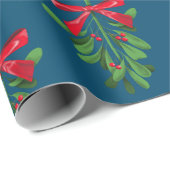 Festive Blauwgroen en Red Mistletoe Pattern kerst Cadeaupapier (Rol Hoek)