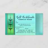 Festive Blauwgroen Green Cadeat Certificate Sjablo Kortingskaartje (Achterkant)