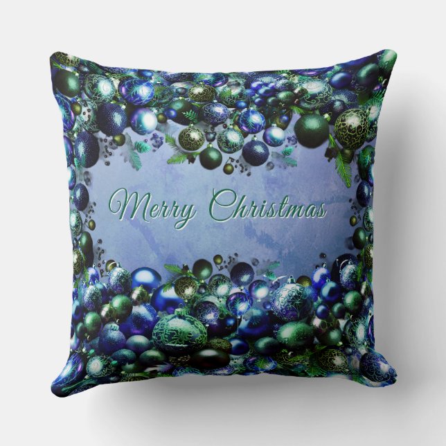 Festive Blue and Green Holiday Throw Pillow Kussen (Achterkant)