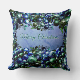 Festive Blue and Green Holiday Throw Pillow Kussen