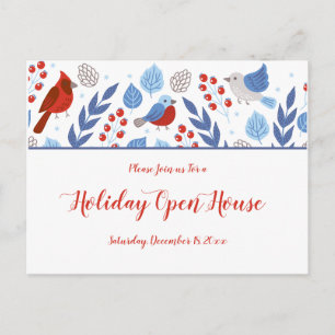 Festive Blue and Red Holiday Open House Briefkaart