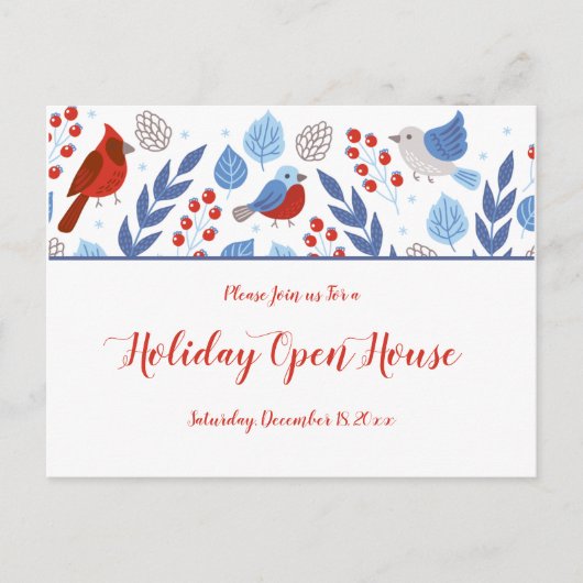 Festive Blue and Red Holiday Open House Briefkaart (Voorkant)