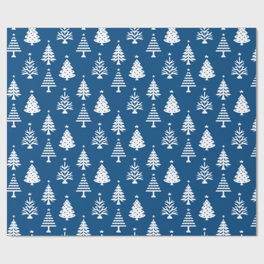 Festive Blue and White Christmas Tree Pattern Cadeaupapier (Vlak)
