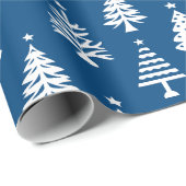 Festive Blue and White Christmas Tree Pattern Cadeaupapier (Rol Hoek)