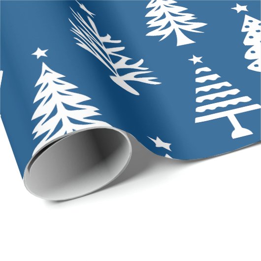 Festive Blue and White Christmas Tree Pattern Cadeaupapier (Rol Hoek)