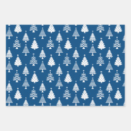 Festive Blue and White Christmas Tree Pattern Inpakpapier Vel