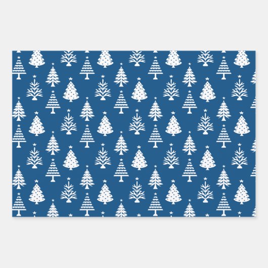 Festive Blue and White Christmas Tree Pattern Inpakpapier Vel (Voorkant)