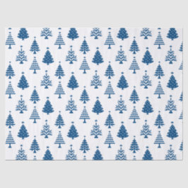 Festive Blue and White Christmas Tree Pattern Tissuepapier