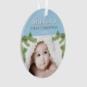 Festive Blue Baby's eerste kerstfoto Ornament (voorkant)