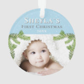 Festive Blue Baby's eerste kerstfoto Ornament (achterkant)