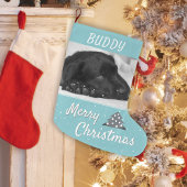 Festive Blue Dog Pet Name and Photo Grote Kerstsok