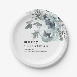 Festive Blue Florals Foliage Names Merry Kerstry Papieren Bordje