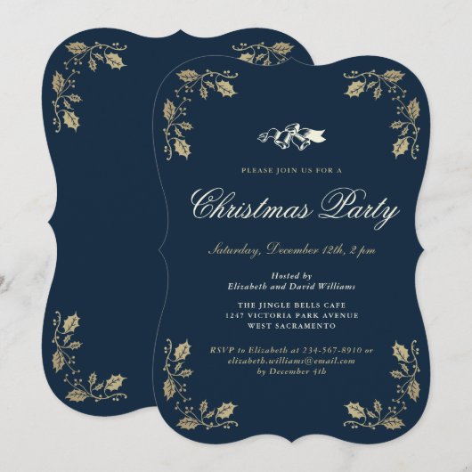 Festive Blue Gold kerstfeestdag Kaart (Voorkant / Achterkant)