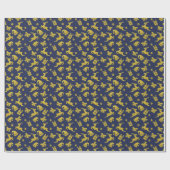 Festive Blue Gold Reindeer Christmas Holiday Cadeaupapier (Vlak)