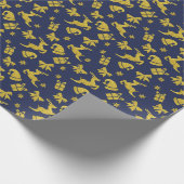 Festive Blue Gold Reindeer Christmas Holiday Cadeaupapier (Hoek)