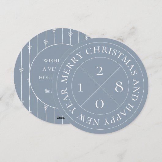 Festive Blue Holiday Stamp Flat Round Card Feestdagenkaart (Voorkant / Achterkant)