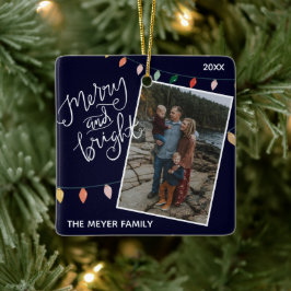 Festive Blue Merry en heldere kerstlichten Keramisch Ornament