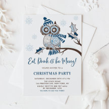 Festive Blue Owl Botanical Kerstparty