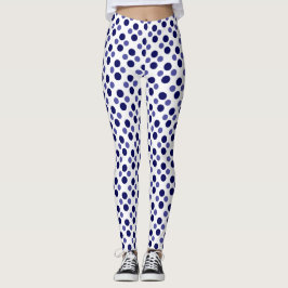 Festive blue polka-stippen op wit leggings