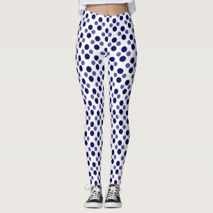 Festive blue polka-stippen op wit leggings