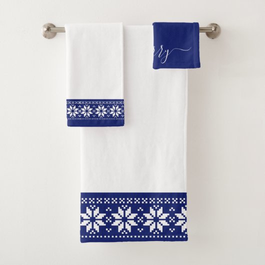 Festive Blue Scandinavian Pattern Kerstmis Bad Handdoek (Insitu)