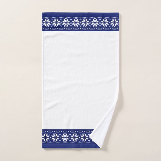 Festive Blue Scandinavian Pattern Kerstmis Bad Handdoek (Handdoek)