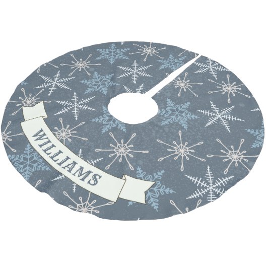 Festive Blue Snowflake-kerstfamilienaam Kerstboom Rok (Gekanteld)