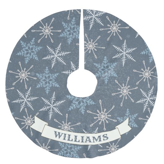Festive Blue Snowflake-kerstfamilienaam Kerstboom Rok (Voorkant)