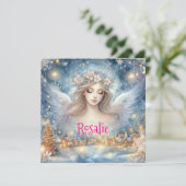 Festive Blue Watercolor Ethereal Frost Snow Angel Feestdagenkaart (Staand voorkant)