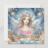 Festive Blue Watercolor Ethereal Frost Snow Angel Feestdagenkaart (Voorkant)