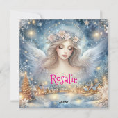 Festive Blue Watercolor Ethereal Frost Snow Angel Feestdagenkaart (Achterkant)