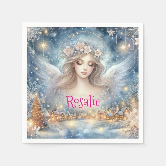 Festive Blue Watercolor Ethereal Frost Snow Angel Servet (Voorkant)