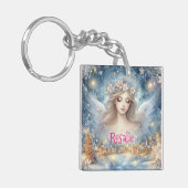 Festive Blue Watercolor Ethereal Frost Snow Angel Sleutelhanger (Voorkant Links)