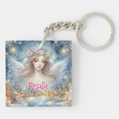 Festive Blue Watercolor Ethereal Frost Snow Angel Sleutelhanger (Achterkant)