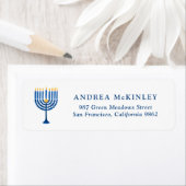 Festive Blue Waterverf Menorah Hanukkah Etiket (Insitu)