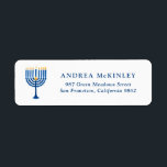 Festive Blue Waterverf Menorah Hanukkah Etiket<br><div class="desc">Een feestelijk aanpasbaar Hanukkah-label voor vakantieadressen. Het kenmerkt de illustratie van de waterverf van een menorah. Pas aan door namen en adressen toe te voegen.</div>